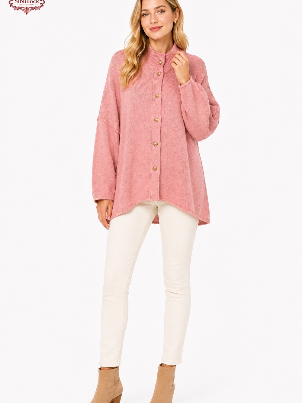 P8 PRETTYGARDEN Oversized Button Up Cardigan Sweater Dusty Pink Size S NWT